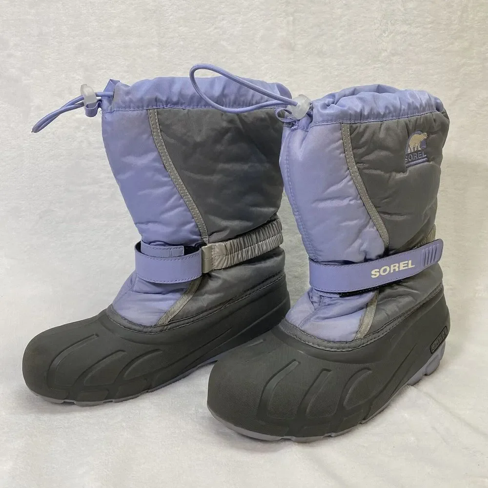 Sorel Flurry Snow Boots Youth Size 6 Purple & Gray Grill Heatwave Shoes‎